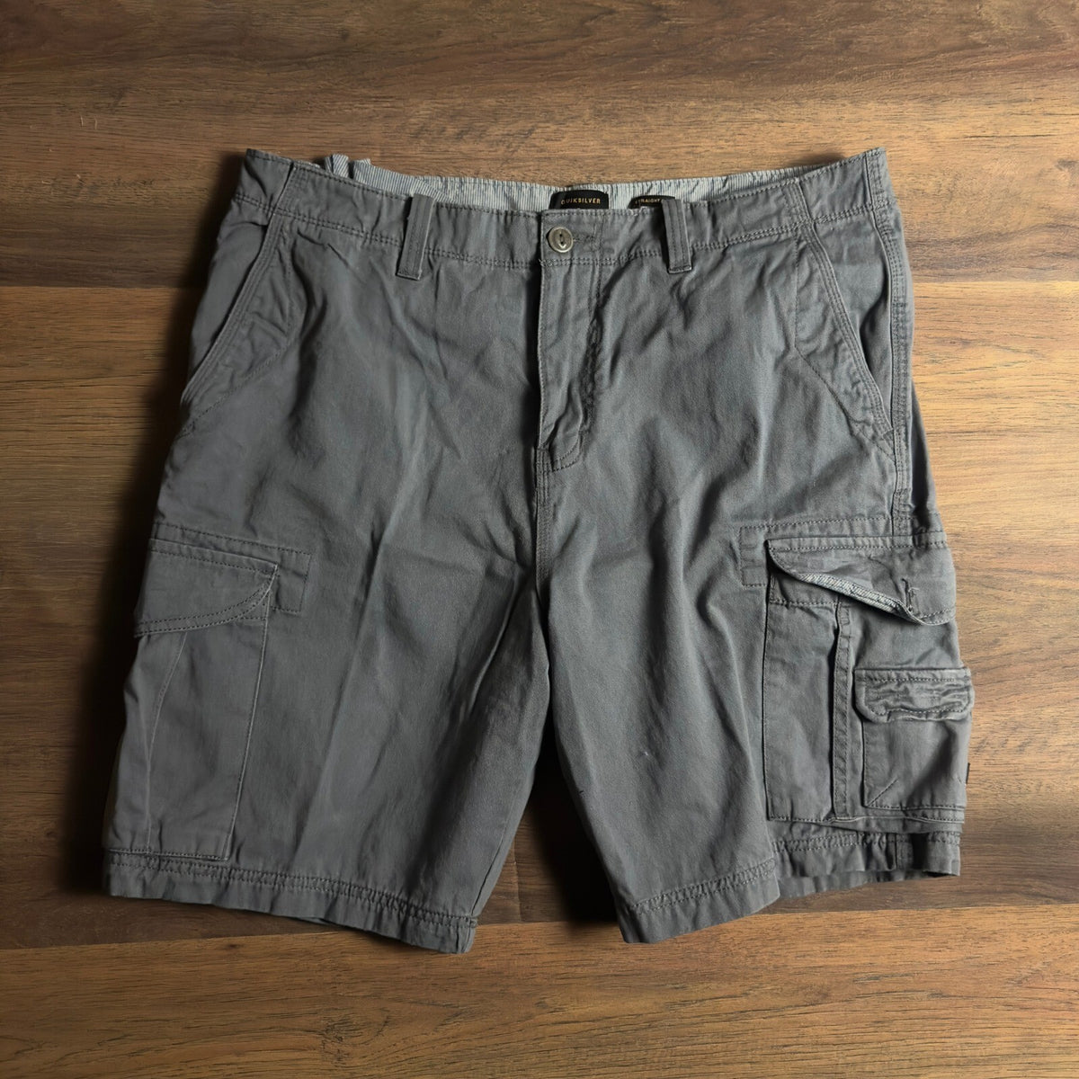 Quiksilver Cargo Shorts Mens 36 Grey Straight Baggy Skater