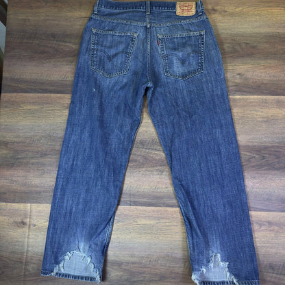Levi's 569 Loose Straight Jeans Men's 36x34 Blue Distressed Y2K Denim Pants
