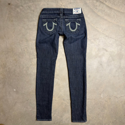 Vintage True Religion Skinny Jeans Womens 26 Dark Wash White
