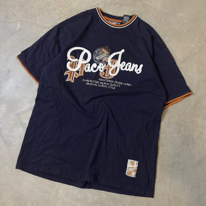 Paco Jeans Embroidered Logo Ringer Tee Mens XL Navy