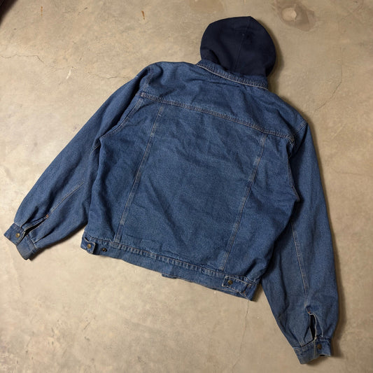 Vintage Eagles Ridge Outfitters Hooded Denim Jacket Mens XLT Blue Workwear 90s