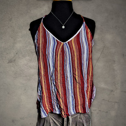 Daytrip Halter Tank Top Womens L Red Blue Striped Boho