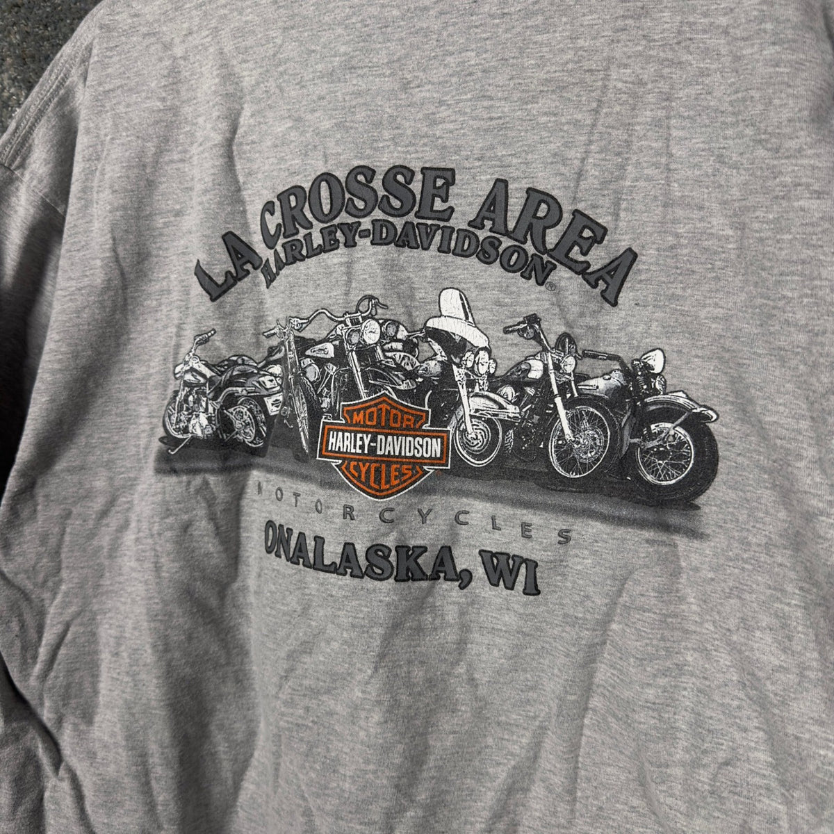Harley Davidson La Crosse WI T-Shirt Mens XL Gray Dealer Tee
