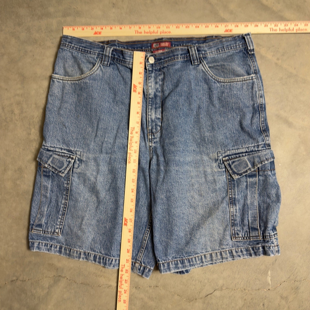 Vintage Faded Glory Cargo Denim Shorts Mens 40 Blue Baggy Y2K