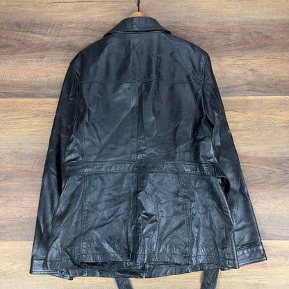 East 5th Womens Genuine Leather Zip Front Belted Jacket Black XL RN 93877