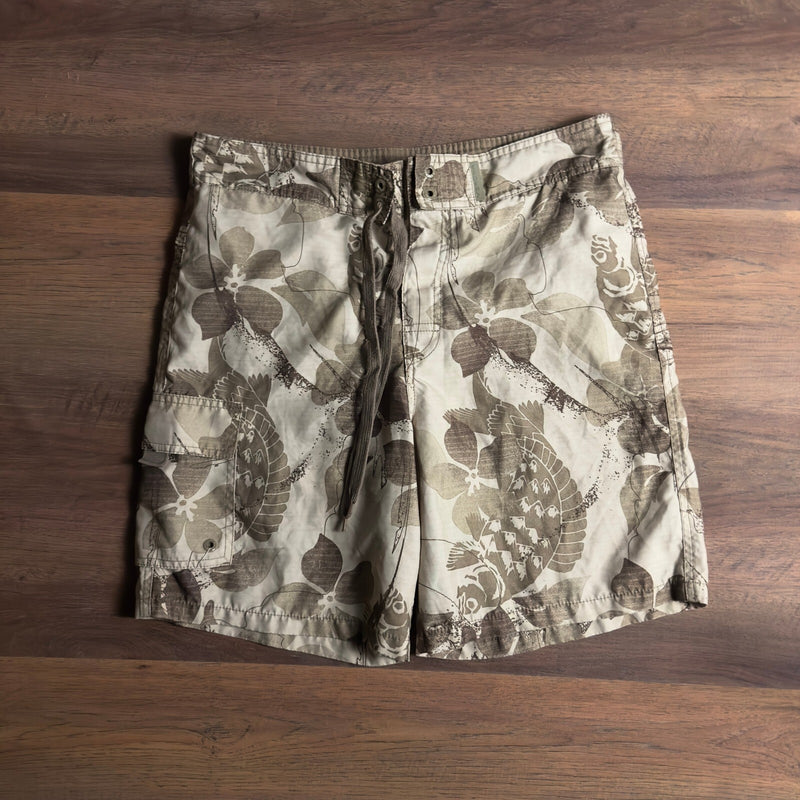 Merona Board Shorts Mens S Tan Cream Tropical Floral Surf