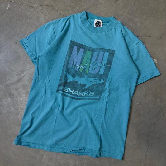 Vintage Maui and Sons Sharks Graphic Tee Mens L Teal