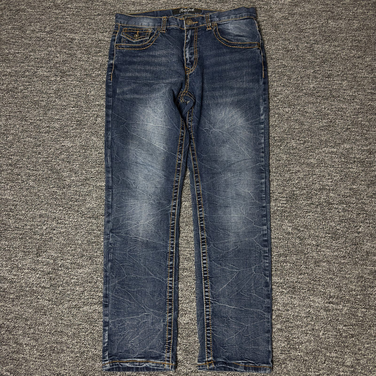 True Luck Mens Jeans 32x32 Dark Wash Western Straight Y2K
