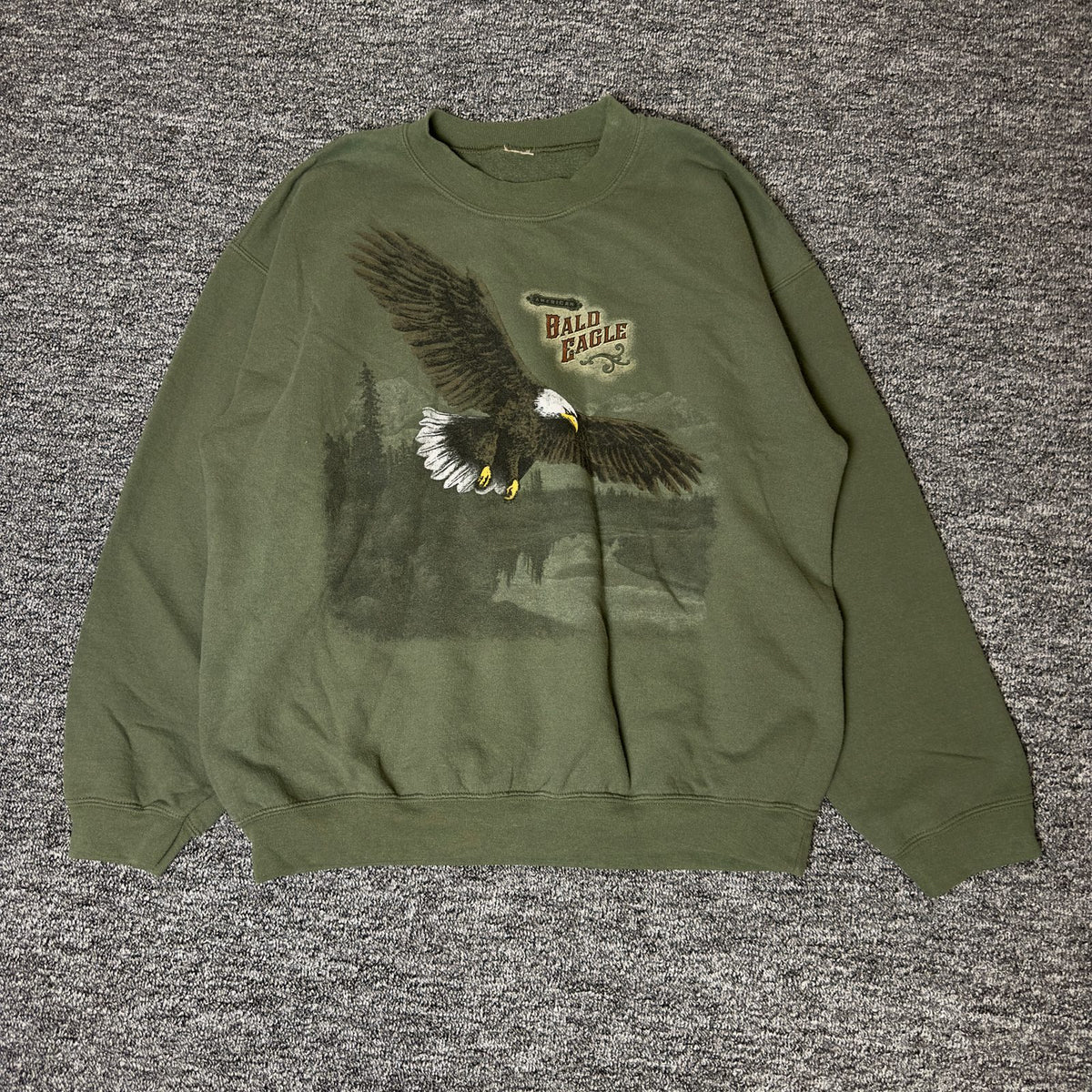 American Bald Eagle Graphic Crewneck Sweatshirt Olive Green