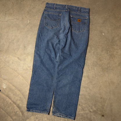 Vintage Carhartt Flannel Lined Jeans Mens 35x32 Baggy B172
