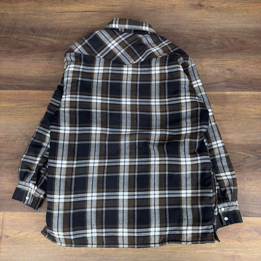 Wrangler Mens Plaid Quilted Lined Flannel Shirt Jacket Brown Black Western XL