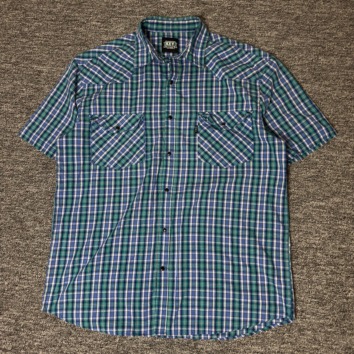 Key Western Pearl Snap Shirt Mens LR Blue Plaid Cowboy