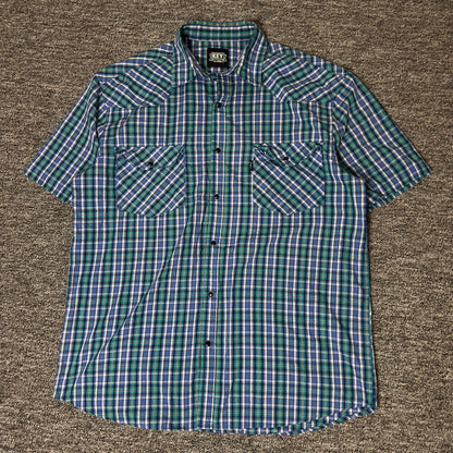 Key Western Pearl Snap Shirt Mens LR Blue Plaid Cowboy