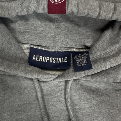 Vintage Aeropostale Mens Heather Gray Collegiate Graphic Hoodie Racing Stripe XL