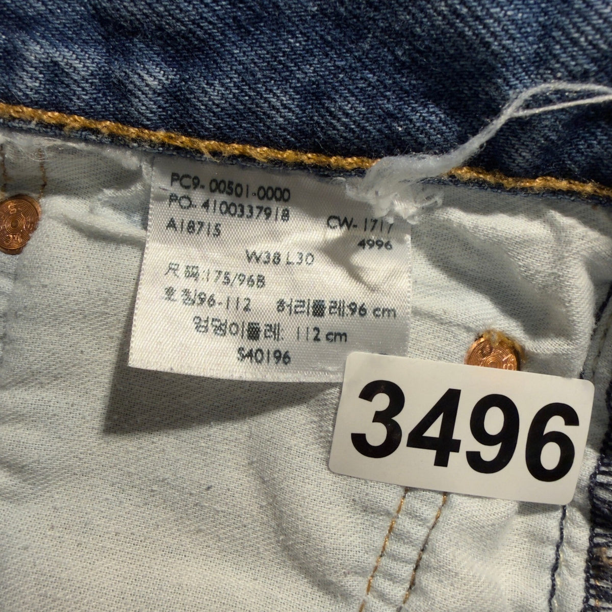 Levi's 501 Original Fit Jeans Mens 38x30 Blue Straight Leg Baggy Denim