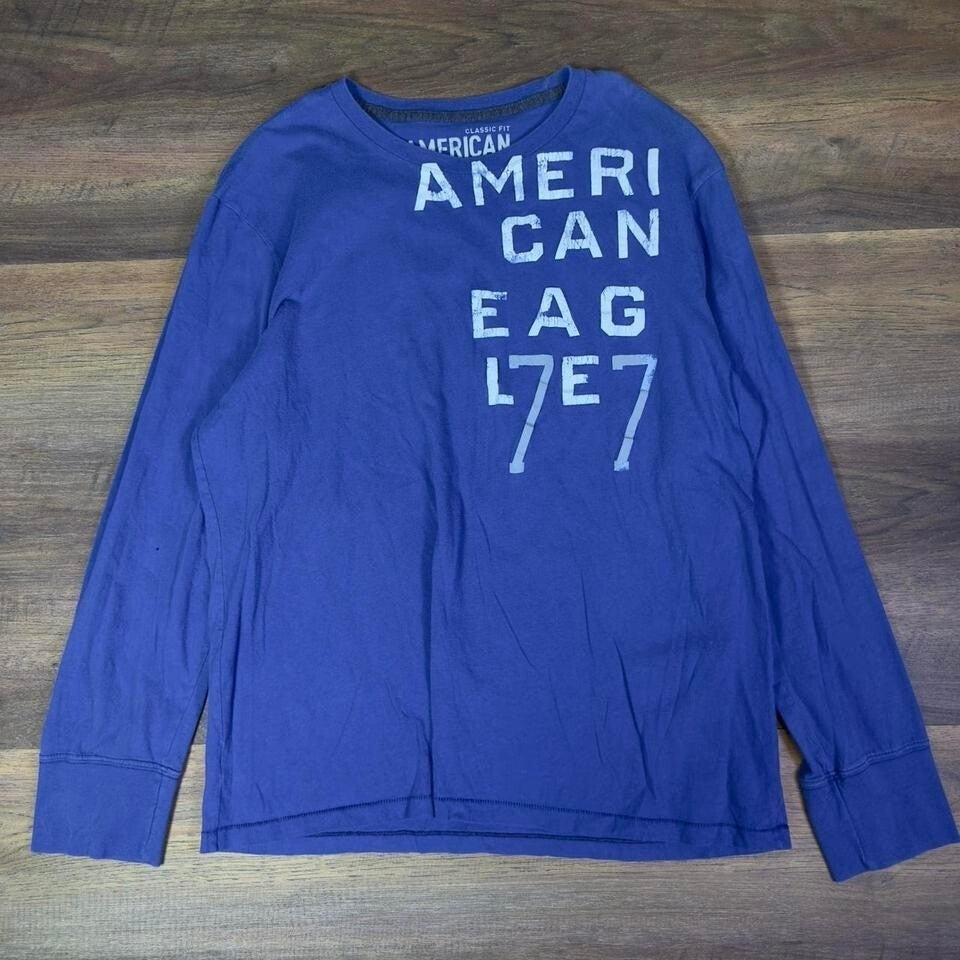 American Eagle Outfitters 1977 Long Sleeve Shirt Mens L Blue Y2K Vintage