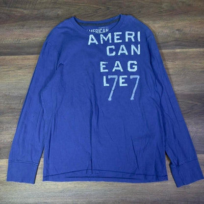 American Eagle Long Sleeve Shirt Mens L Blue Y2K Vintage