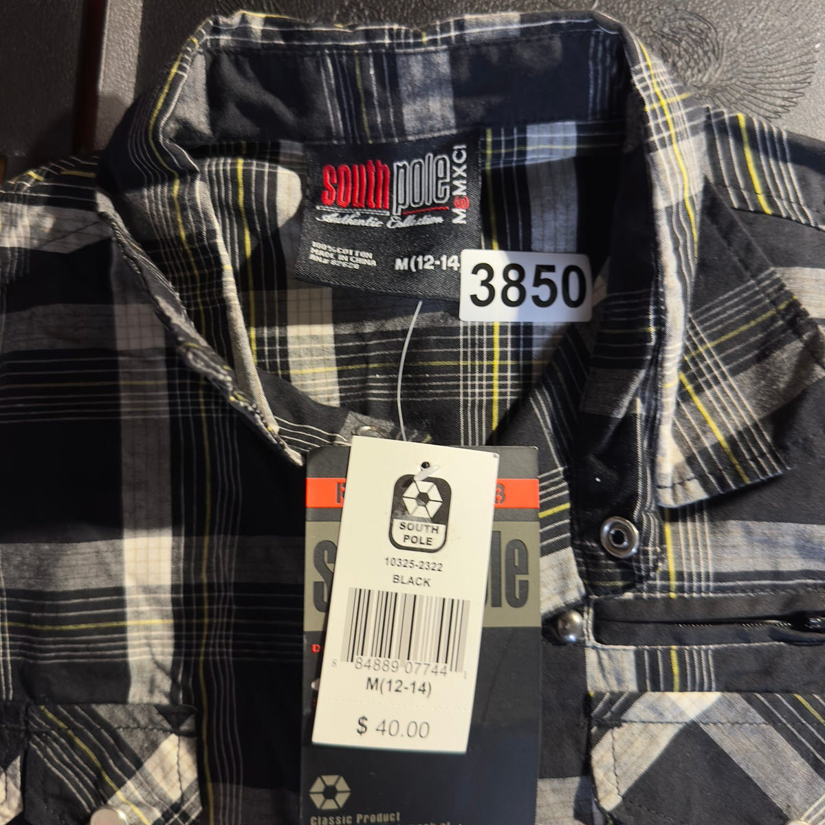 NWT South Pole Plaid Snap Shirt Boys M(12-14) Black Western