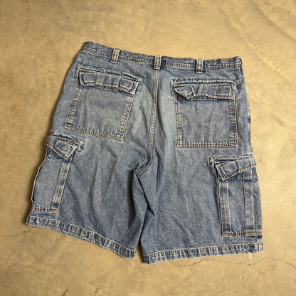 Vintage Faded Glory Cargo Denim Shorts Mens 40 Blue Baggy Y2K