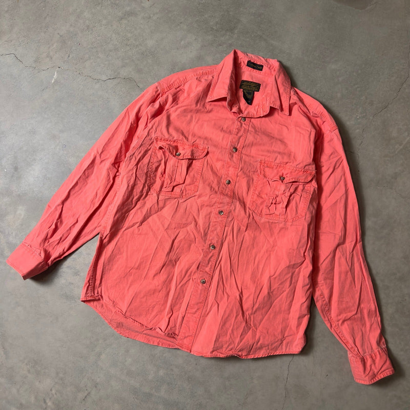 Vintage Eddie Bauer Rufton Twill Shirt Men L Coral Pink
