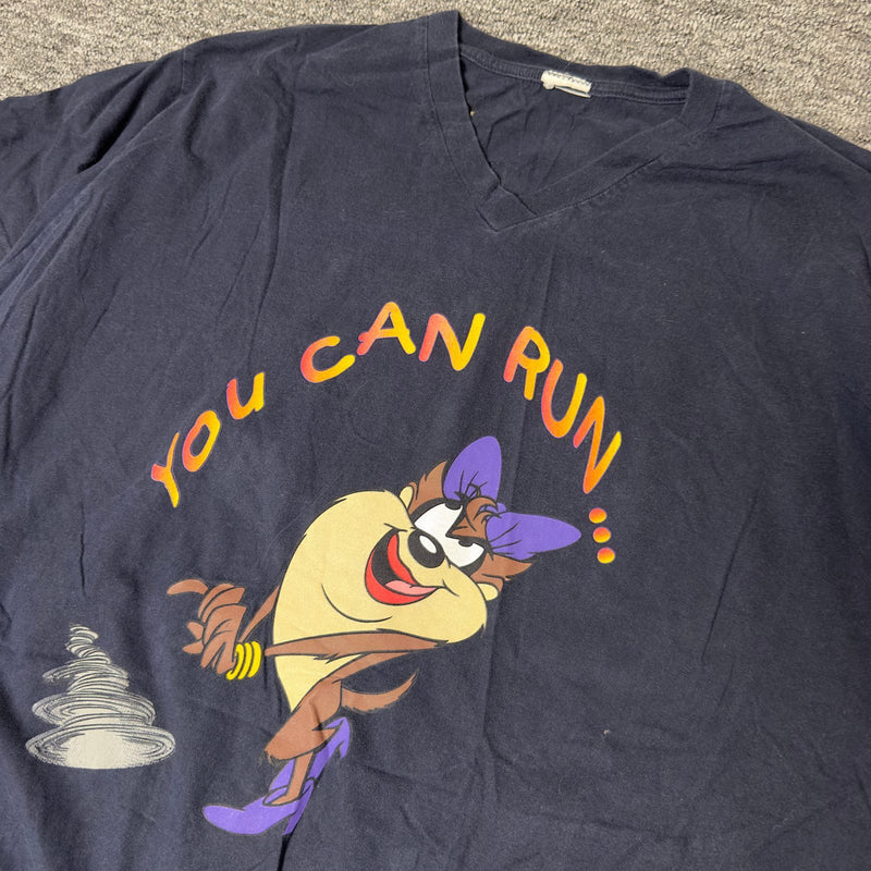 Looney Tunes Taz You Can Run V-Neck Tee Oversized Navy