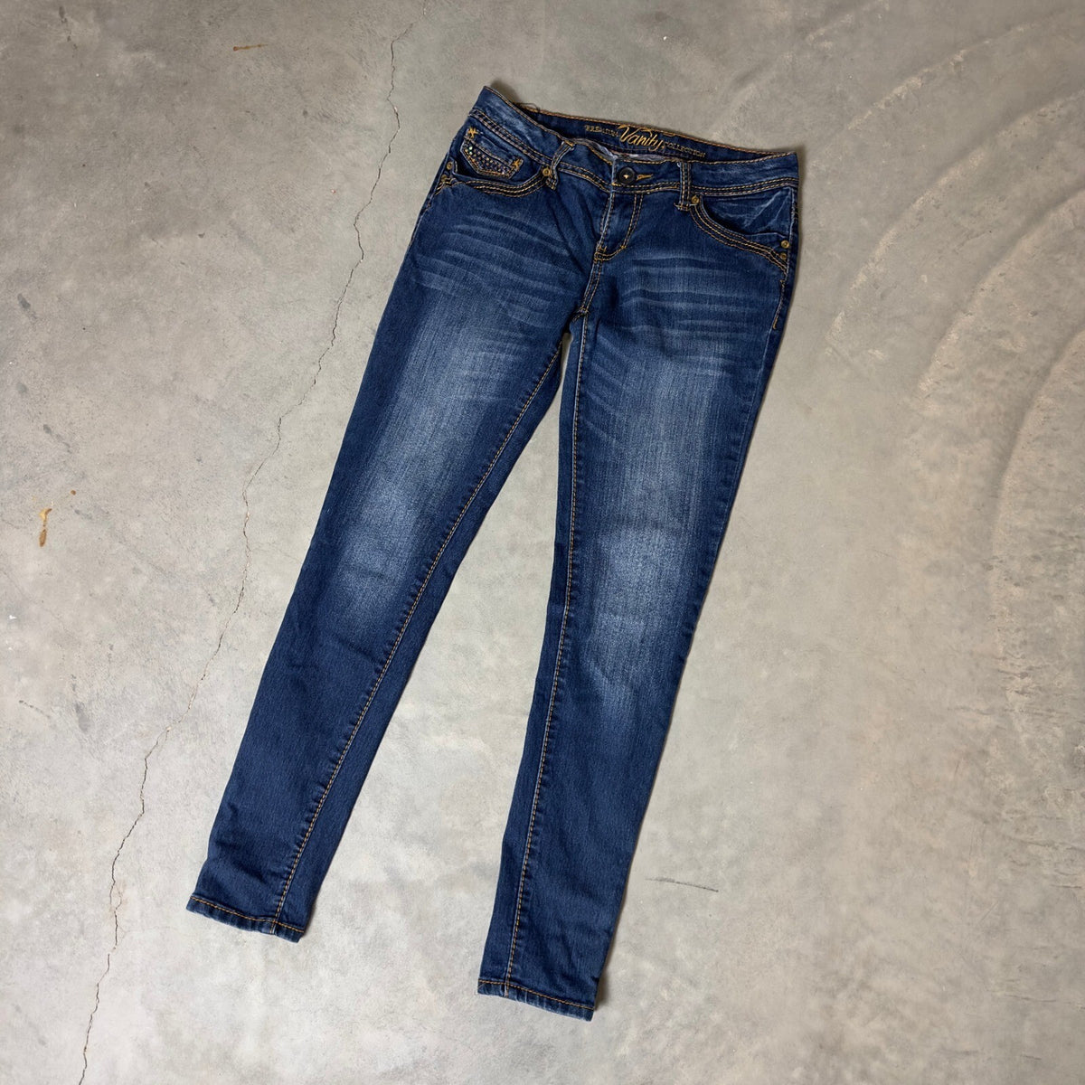 Vintage Vanity Premium Skinny Jeans Womens 29x32 Dark Blue
