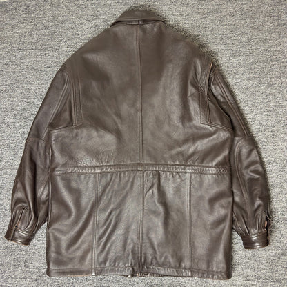 Leather Jacket Mens XL Brown Zip Snap Multi Pocket