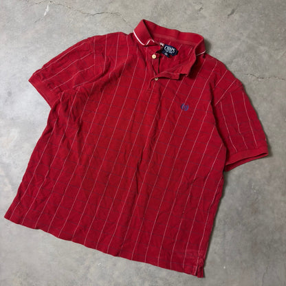 Chaps Ralph Lauren Red Striped Polo Mens L Cotton