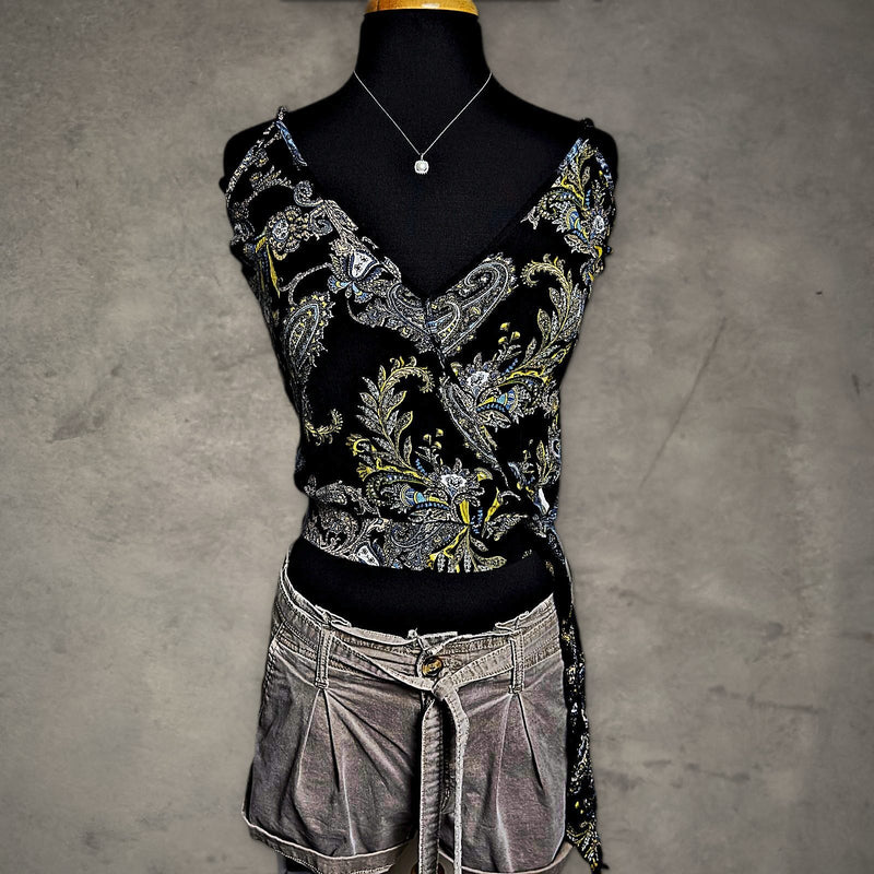 Daytrip Paisley Wrap Cami Crop Top Womens S Black Boho