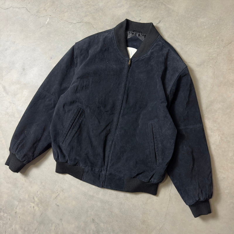 Farmers Co-Op Elevator Suede Leather Bomber Jacket Mens XL Black ND Workwear
