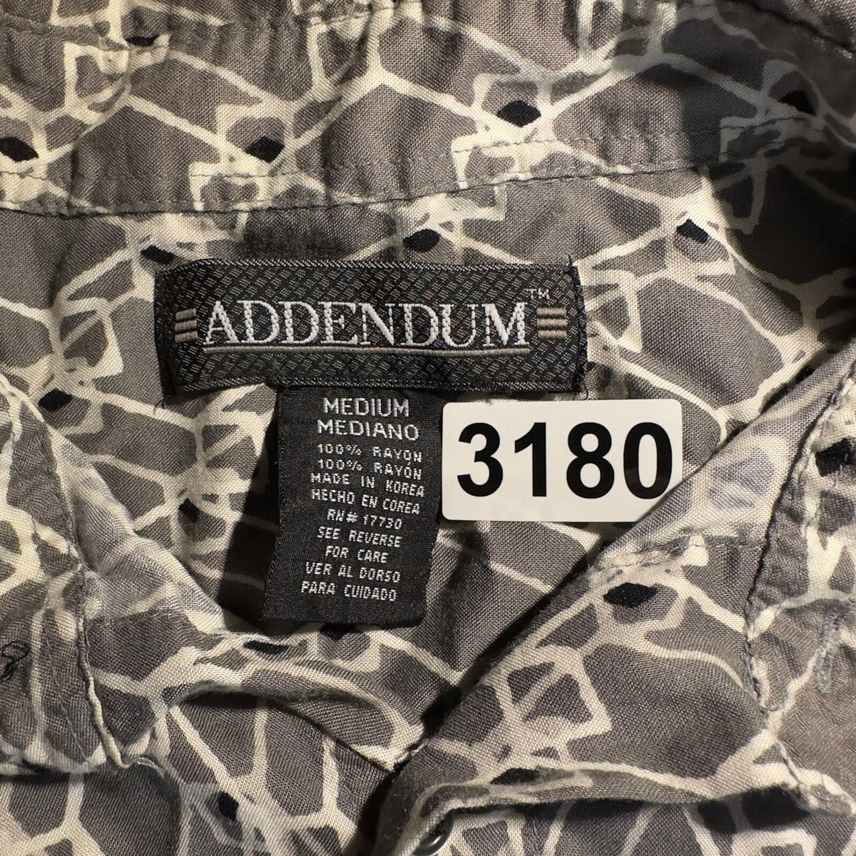Vintage Addendum Button Down Shirt Men Medium Grey Abstract
