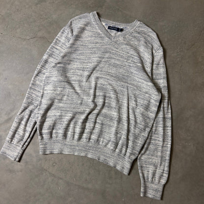Nautica V-Neck Sweater Mens Large Grey Marl Cotton Classic