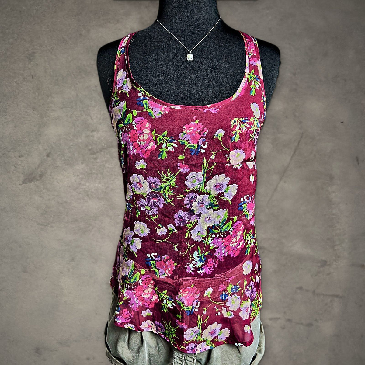 Wet Seal Floral Racerback Tank Top Womens S Burgundy Boho