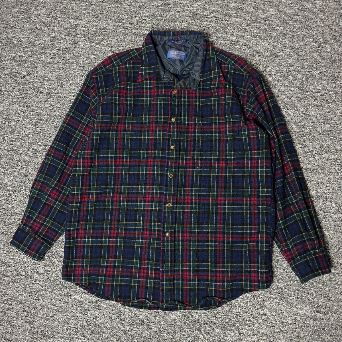 Pendleton Wool Flannel Shirt Mens L Navy Tartan Plaid Preppy