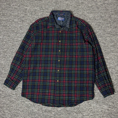 Pendleton Wool Flannel Shirt Mens L Navy Tartan Plaid Preppy