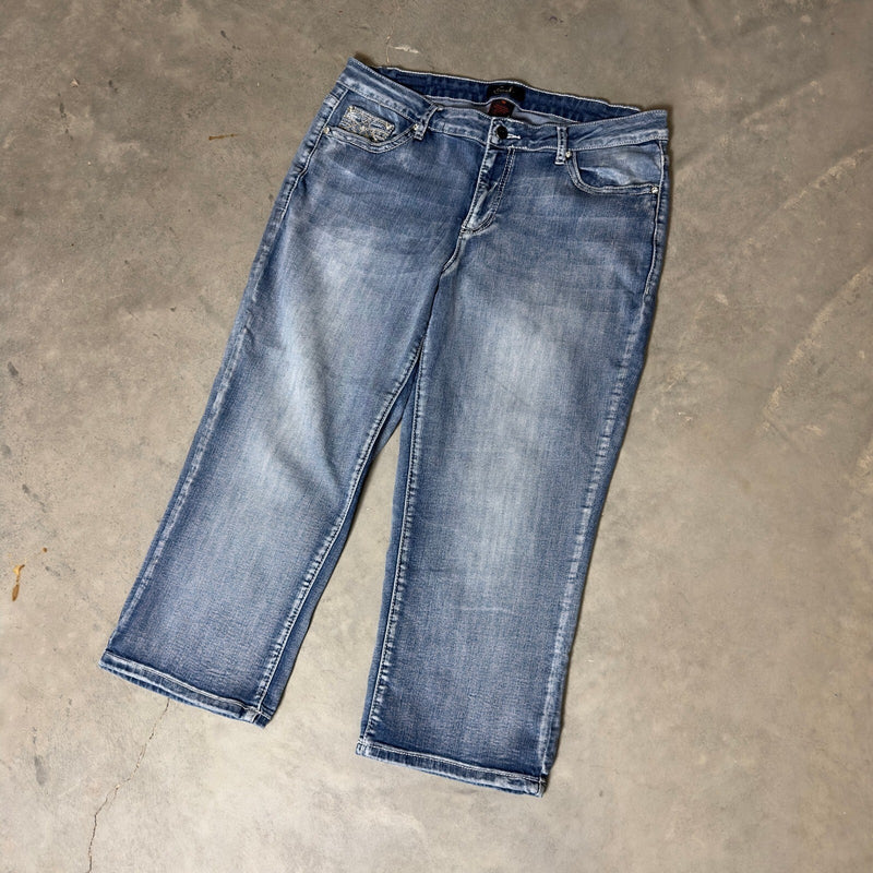 Earl Jean Capri Pants Womens 16 Blue Baggy Embroidered Y2K