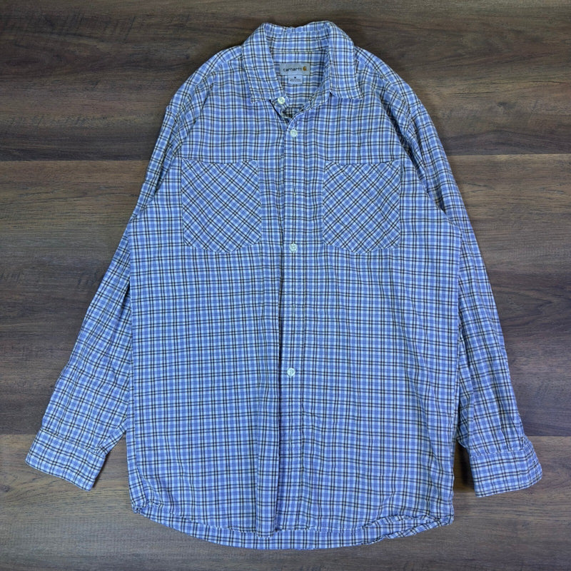 Carhartt Plaid Button Down Shirt Mens M Blue White Yellow