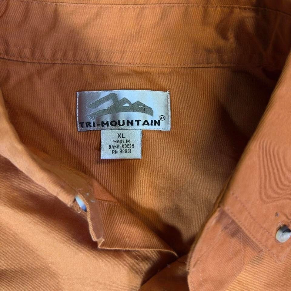 Garno's Ranch Embroidered Button Down Shirt Men XL Orange Workwear