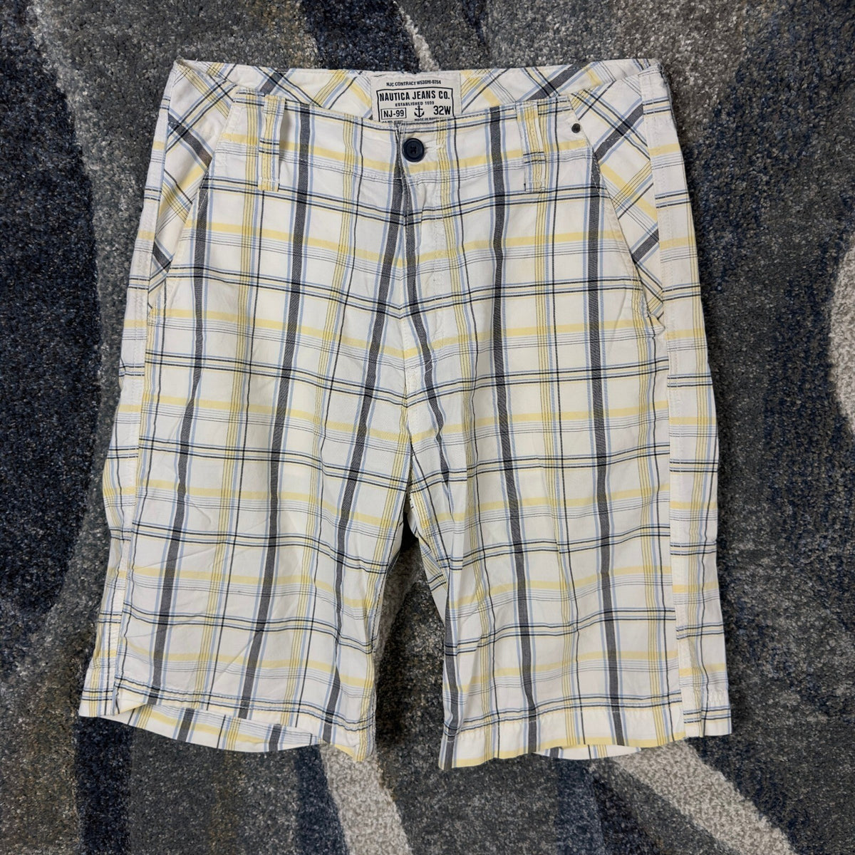Vintage Nautica Jeans Plaid Shorts Mens 32 White Yellow