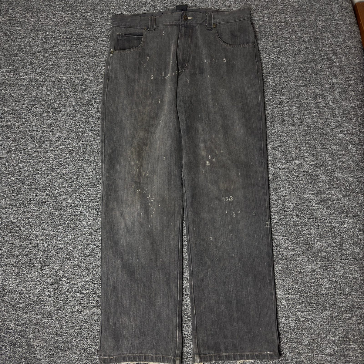 Y2K Gothic Lion Crest Embroidered Baggy Denim Jeans Gray