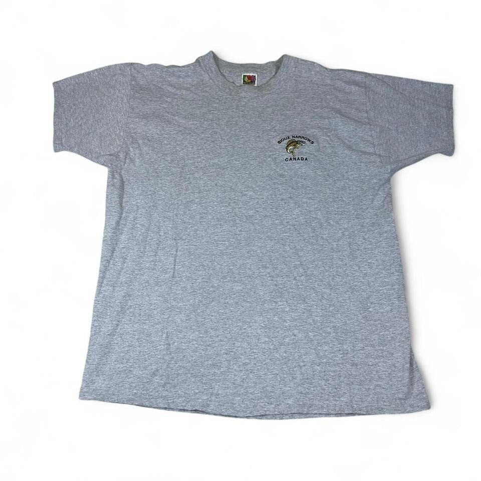 Sioux Narrows Canada Embroidered Fish T-Shirt Gray Mens XL