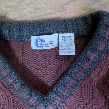 Vintage Arizona Jean Cable Knit Sweater Men M Burgundy VNeck