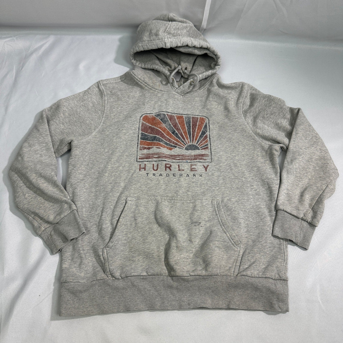 Hurley Hoodie Mens L Gray Pullover Sweatshirt Fleece Lined