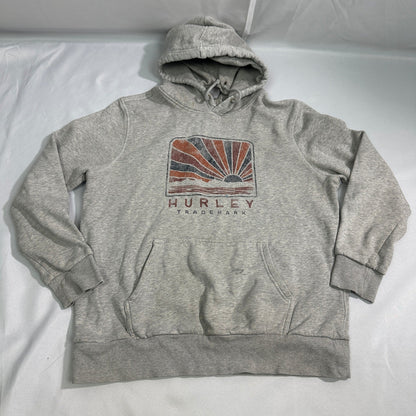 Hurley Hoodie Mens L Gray Pullover Sweatshirt Fleece Lined