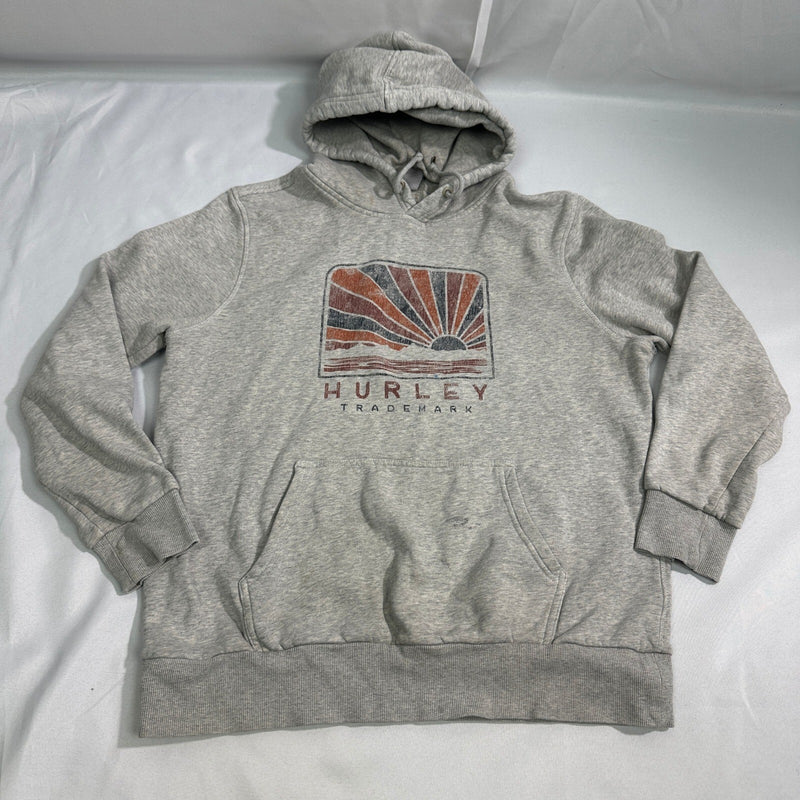 Hurley Hoodie Mens L Gray Pullover Sweatshirt Fleece Lined