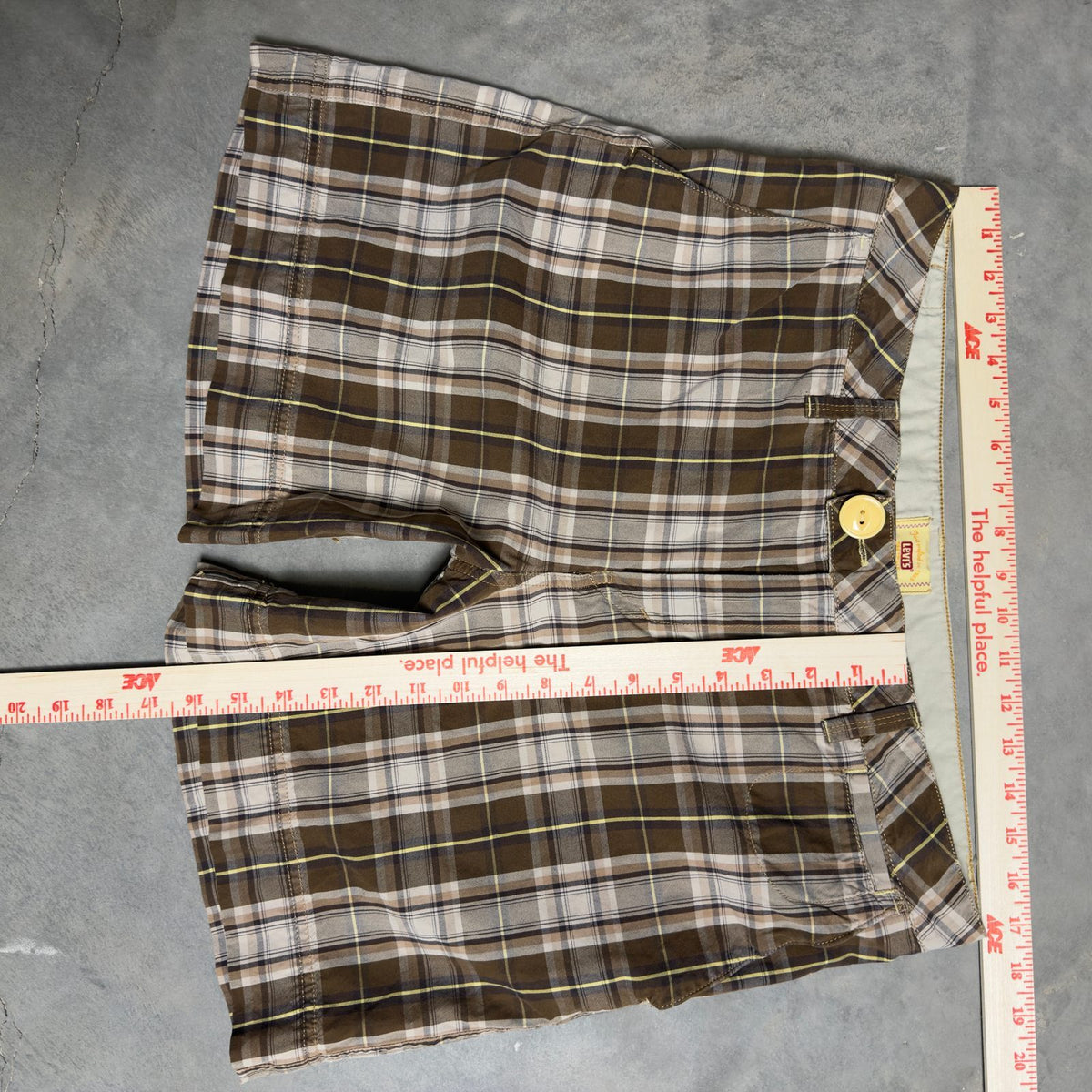Levis Plaid Shorts Womens 12 Brown Cotton