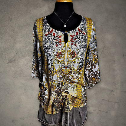 World Unity Boho Floral Crochet Back Blouse Womens S Yellow