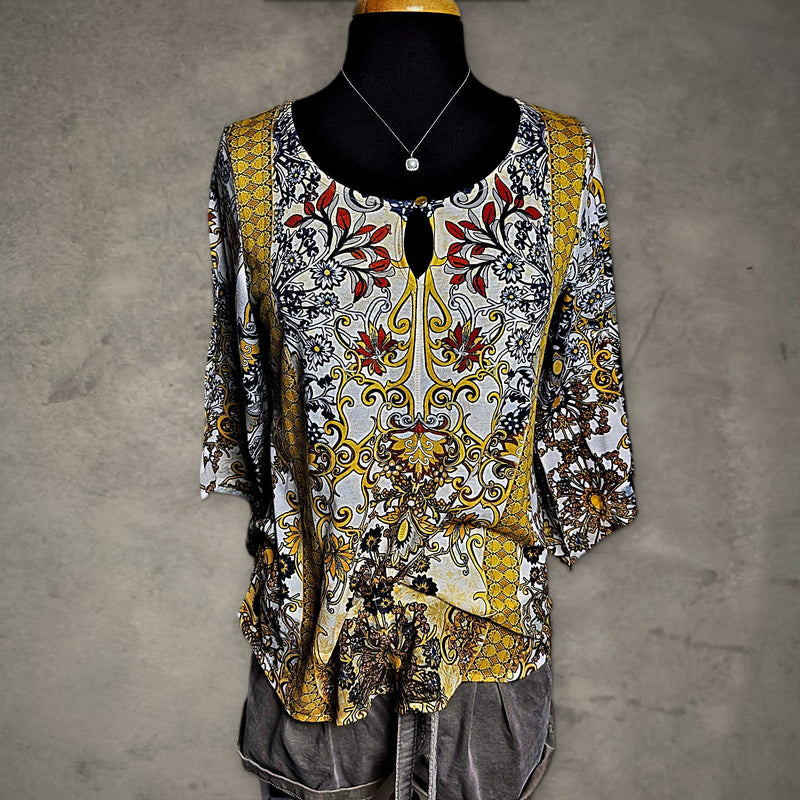 World Unity Boho Floral Crochet Back Blouse Womens S Yellow