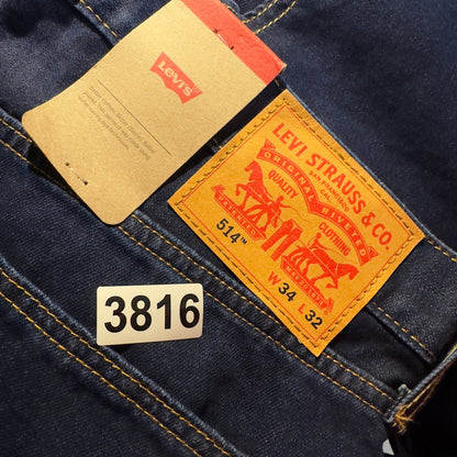NWT Levi's 514 Straight Jeans Mens 34x32 Dark Indigo