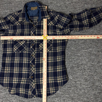 JCPenney Western Shop Flannel Shirt Mens 17-34 Navy Plaid
